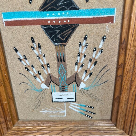Handcrafted Native American Navajo Sand Art Signed Shorty Framed Spiritual Art - Picture 3 of 9